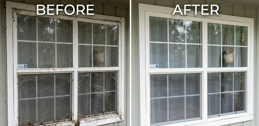 Outdoor window before and after cleaning